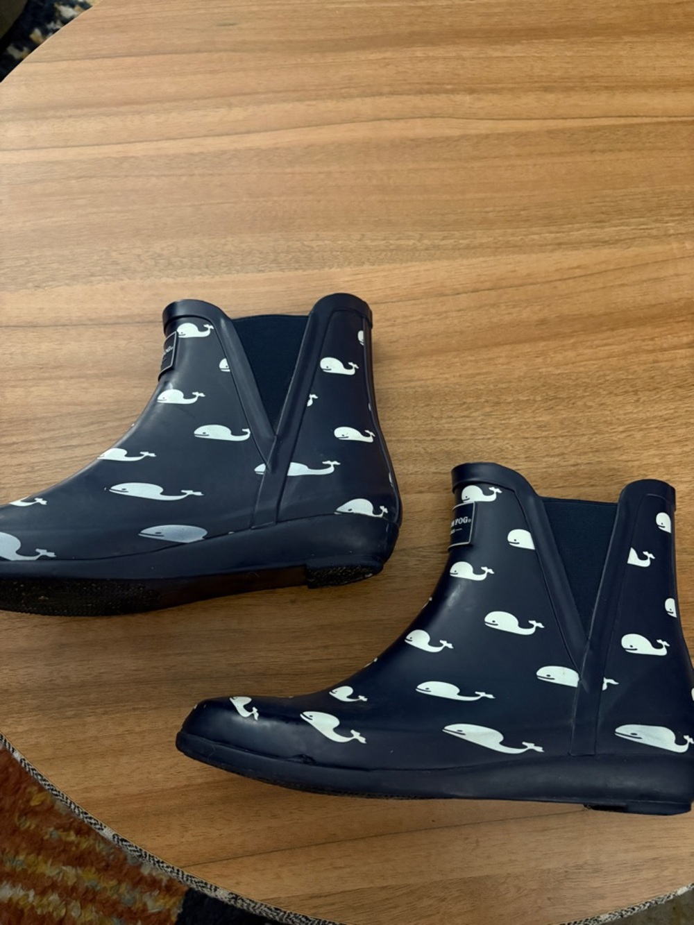 London Fog Navy Whale Pattern Waterproof Ankle Rain Boots - Picture 2 of 3